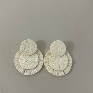 Handwoven Cream Raffia Double Circle Earrings